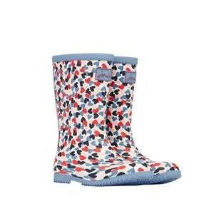Joules Girls White Hearts Junior Roll Up Wellies